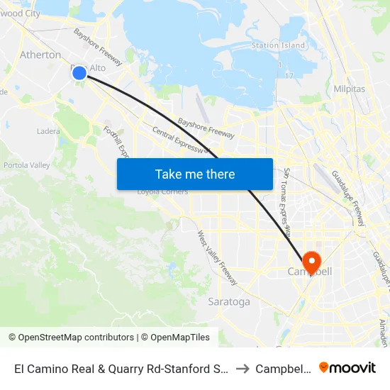 El Camino Real & Quarry Rd-Stanford Shopping Ctr to Campbell, CA map