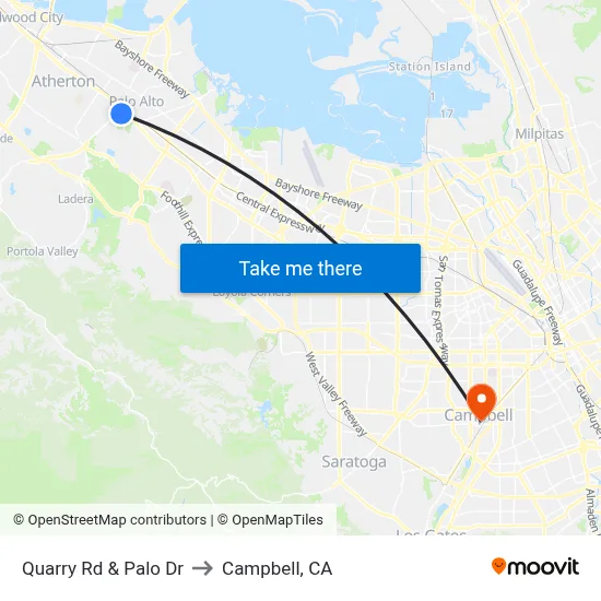Quarry Rd & Palo Dr to Campbell, CA map