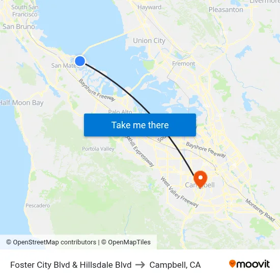 Foster City Blvd & Hillsdale Blvd to Campbell, CA map