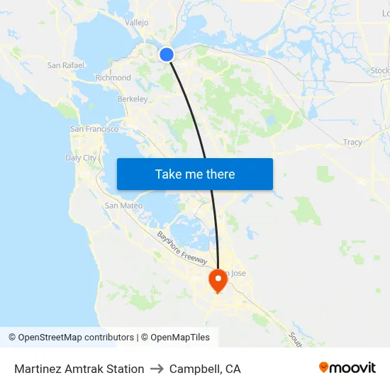 Martinez Amtrak Station to Campbell, CA map