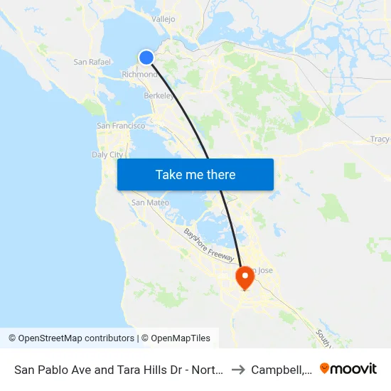 San Pablo Ave and Tara Hills Dr - Northbound to Campbell, CA map