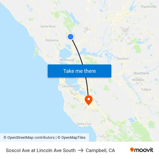 Soscol Ave at Lincoln Ave South to Campbell, CA map