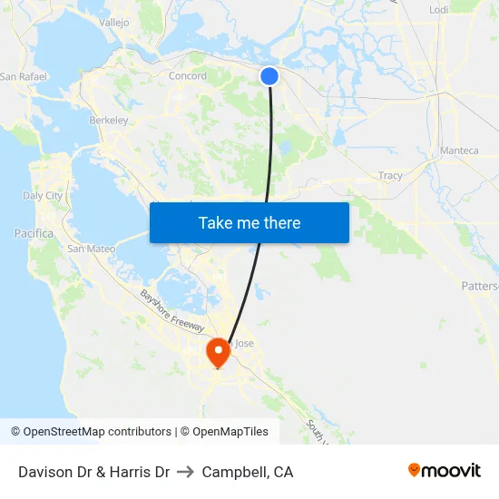 Davison Dr & Harris Dr to Campbell, CA map