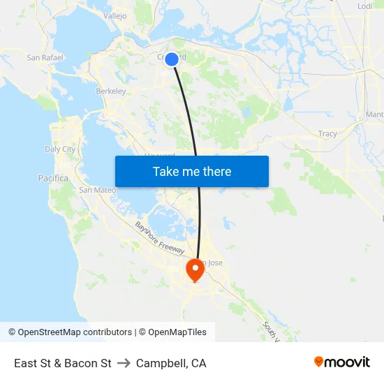 East St & Bacon St to Campbell, CA map