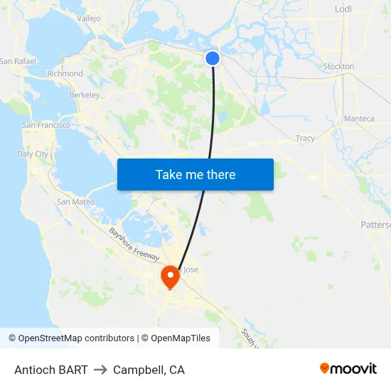 Antioch BART to Campbell, CA map