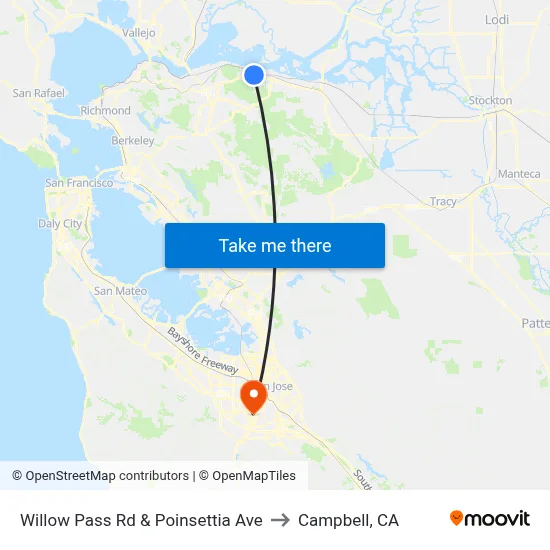 Willow Pass Rd & Poinsettia Ave to Campbell, CA map
