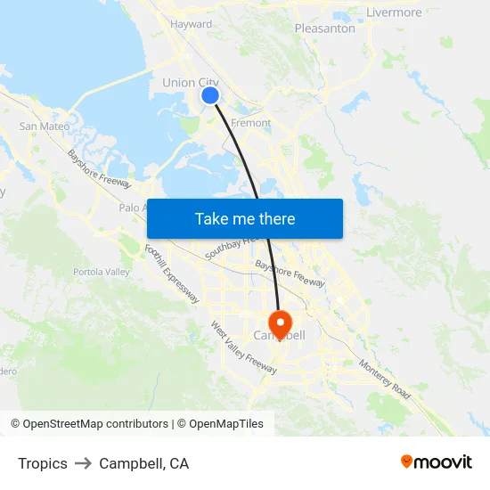 Tropics to Campbell, CA map