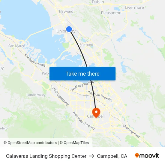 Calaveras Landing Shopping Center to Campbell, CA map