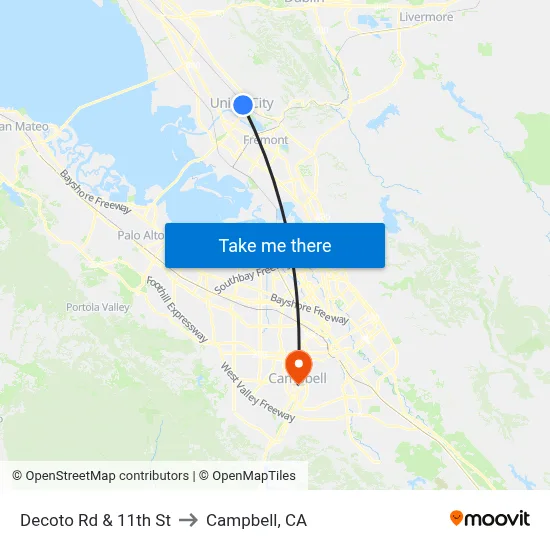 Decoto Rd & 11th St to Campbell, CA map