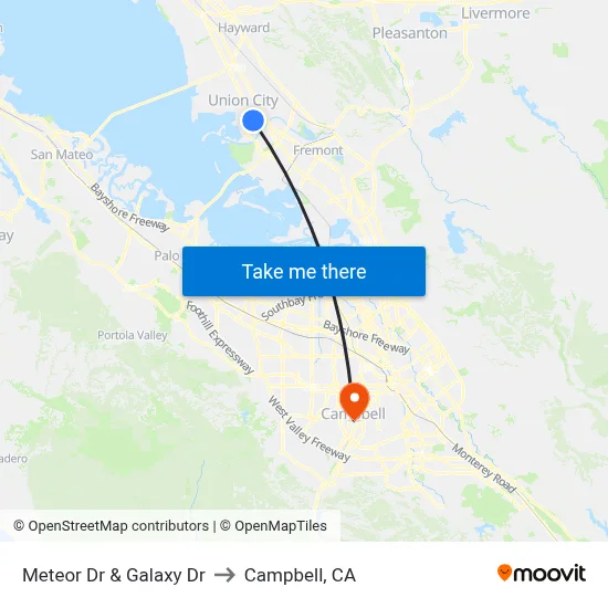 Meteor Dr & Galaxy Dr to Campbell, CA map