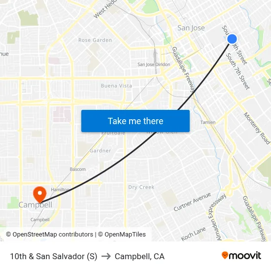 10th & San Salvador (S) to Campbell, CA map