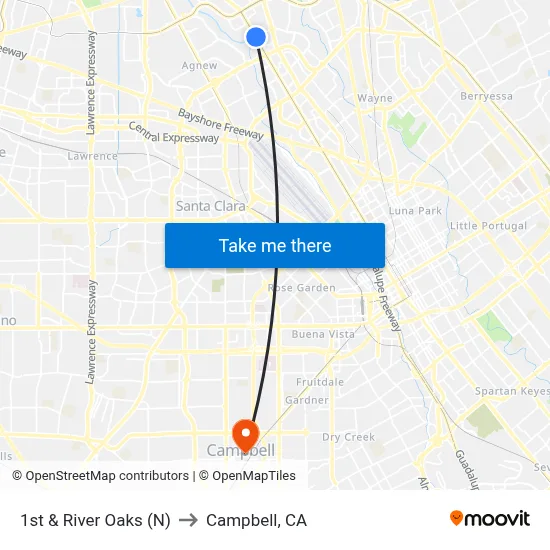 1st & River Oaks (N) to Campbell, CA map
