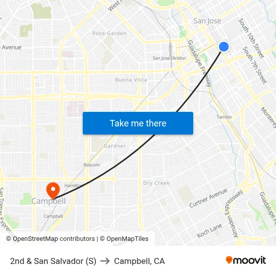 2nd & San Salvador (S) to Campbell, CA map