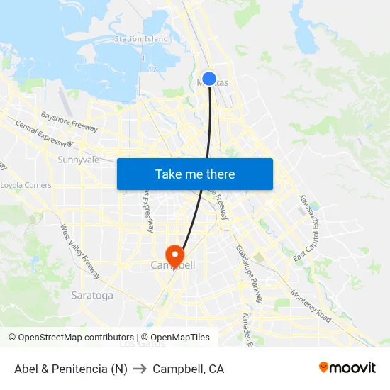Abel & Penitencia (N) to Campbell, CA map