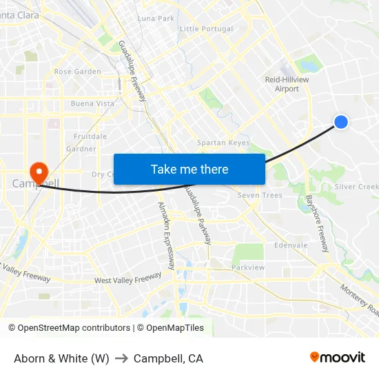 Aborn & White (W) to Campbell, CA map