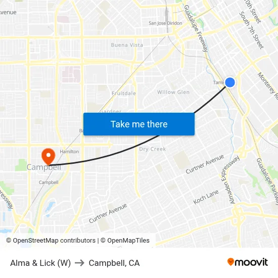 Alma & Lick (W) to Campbell, CA map
