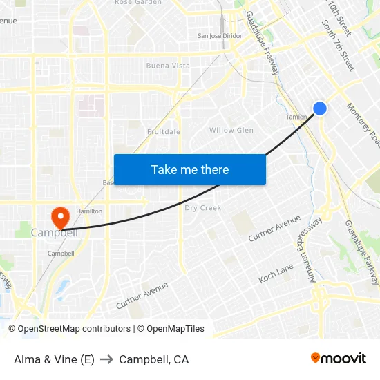 Alma & Vine (E) to Campbell, CA map