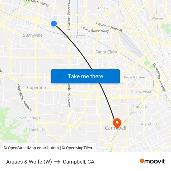 Arques & Wolfe (W) to Campbell, CA map
