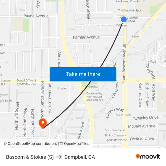 Bascom & Stokes (S) to Campbell, CA map
