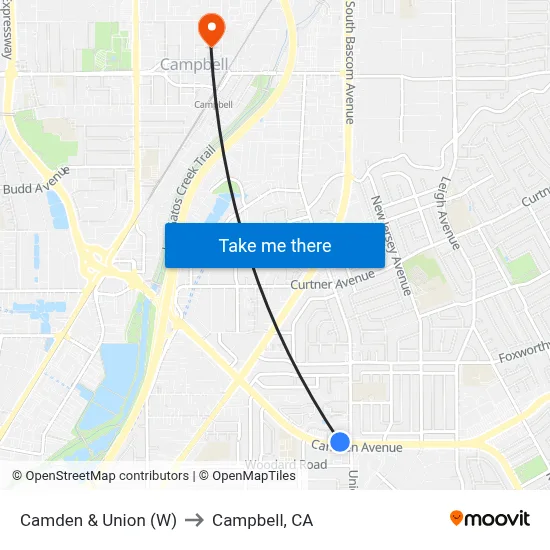 Camden & Union (W) to Campbell, CA map