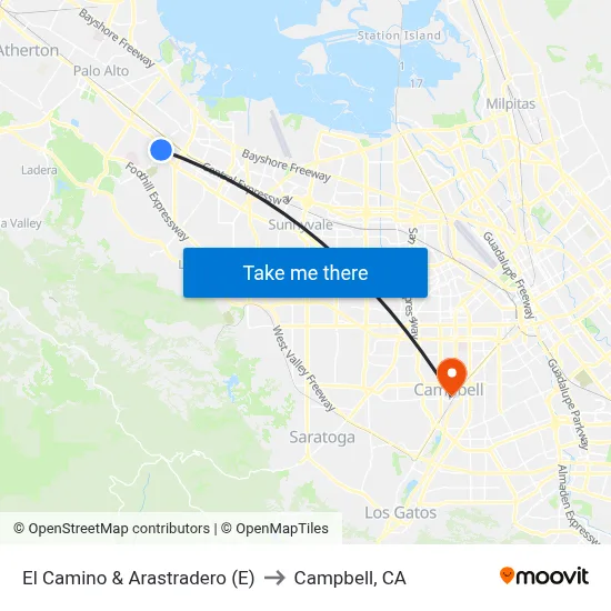 El Camino & Arastradero (E) to Campbell, CA map
