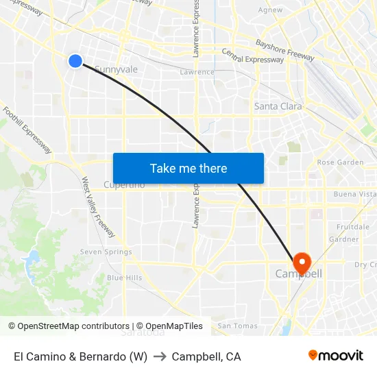El Camino & Bernardo (W) to Campbell, CA map