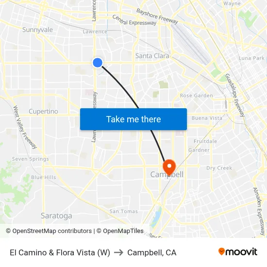 El Camino & Flora Vista (W) to Campbell, CA map