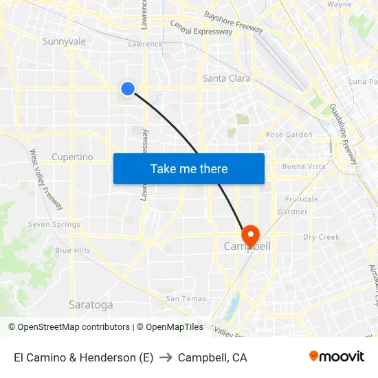 El Camino & Henderson (E) to Campbell, CA map