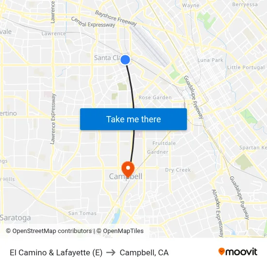El Camino & Lafayette (E) to Campbell, CA map