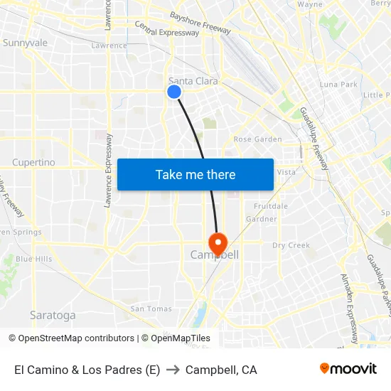 El Camino & Los Padres (E) to Campbell, CA map
