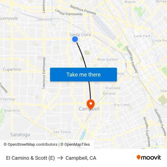 El Camino & Scott (E) to Campbell, CA map