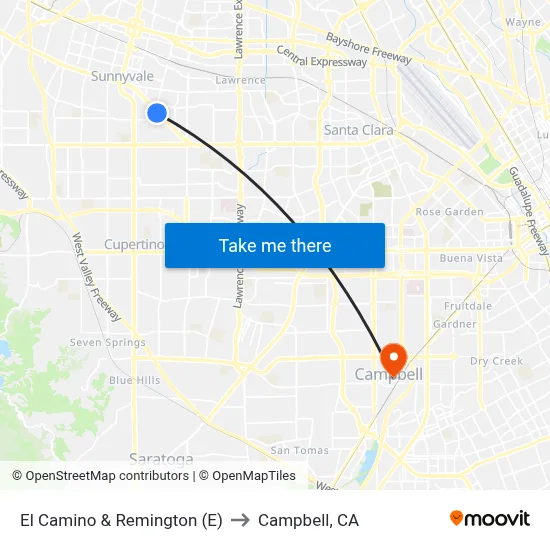 El Camino & Remington (E) to Campbell, CA map