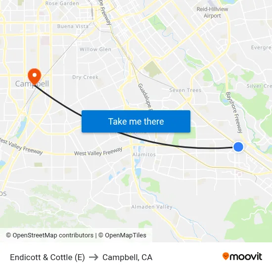 Endicott & Cottle (E) to Campbell, CA map