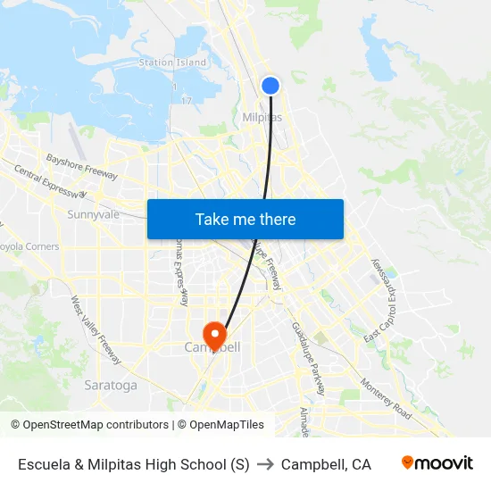 Escuela & Milpitas High School (S) to Campbell, CA map