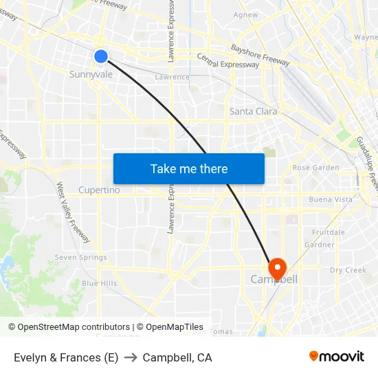 Evelyn & Frances (E) to Campbell, CA map