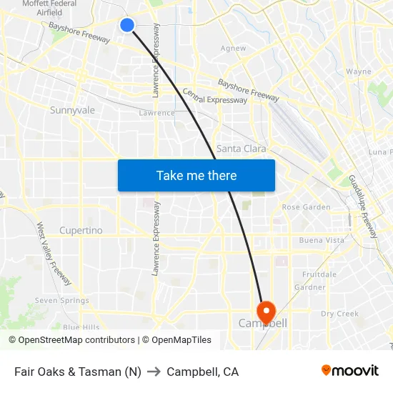 Fair Oaks & Tasman (N) to Campbell, CA map