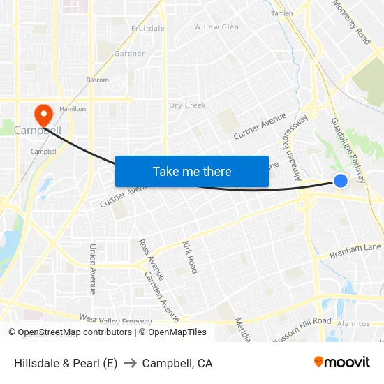 Hillsdale & Pearl (E) to Campbell, CA map