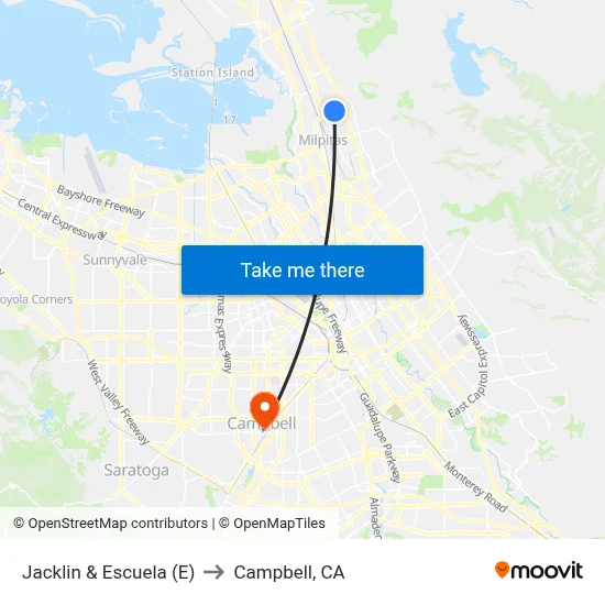 Jacklin & Escuela (E) to Campbell, CA map