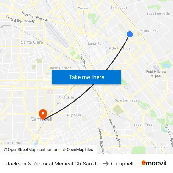 Jackson & Regional Medical Ctr San Jose (S) to Campbell, CA map