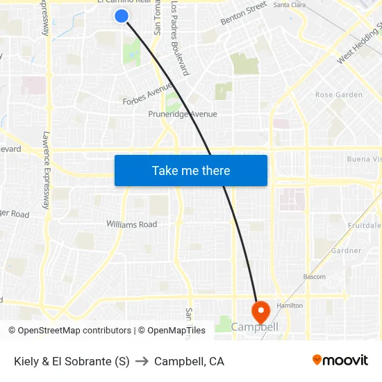 Kiely & El Sobrante (S) to Campbell, CA map