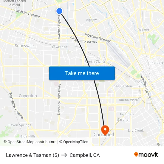 Lawrence & Tasman (S) to Campbell, CA map