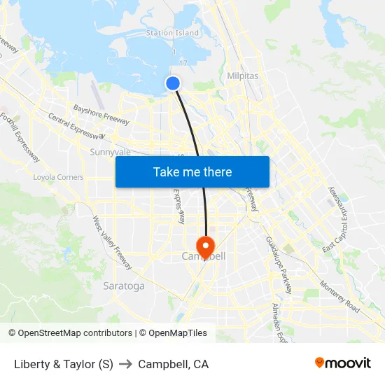 Liberty & Taylor (S) to Campbell, CA map