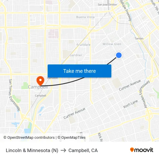 Lincoln & Minnesota (N) to Campbell, CA map