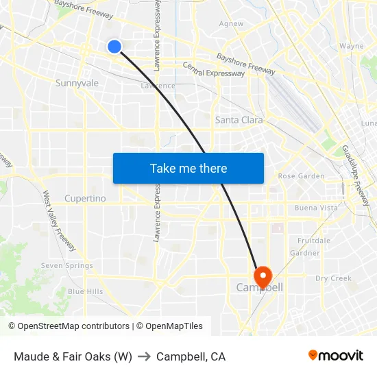 Maude & Fair Oaks (W) to Campbell, CA map