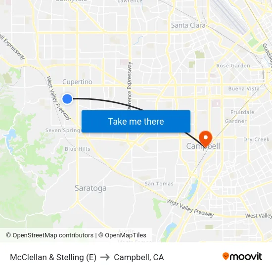 McClellan & Stelling (E) to Campbell, CA map