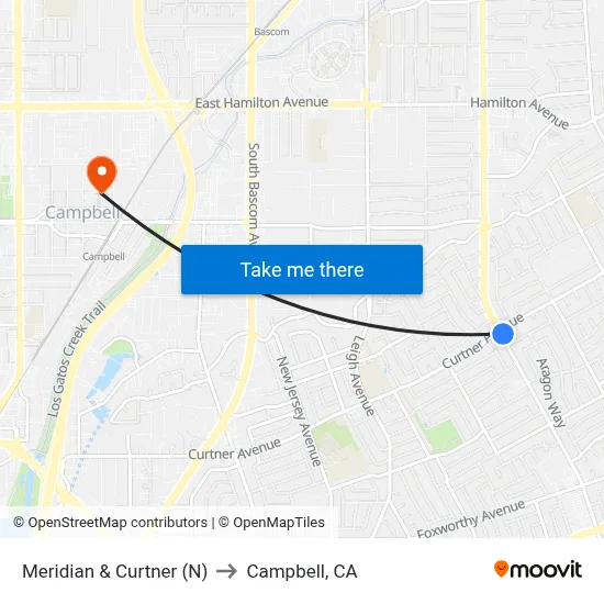Meridian & Curtner (N) to Campbell, CA map