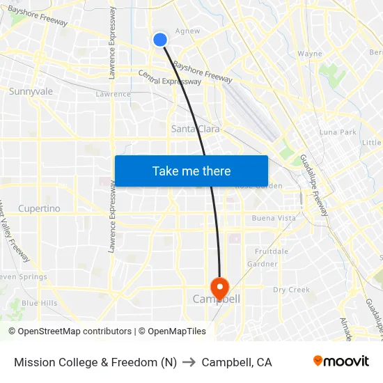 Mission College & Freedom (N) to Campbell, CA map