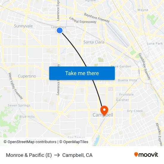Monroe & Pacific (E) to Campbell, CA map