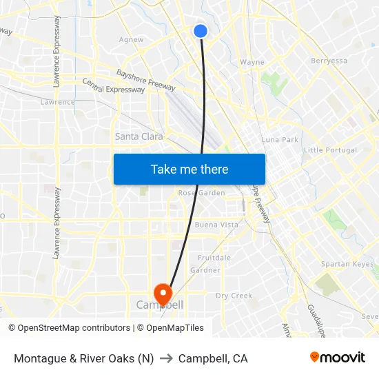 Montague & River Oaks (N) to Campbell, CA map