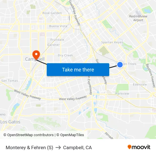 Monterey & Fehren (S) to Campbell, CA map